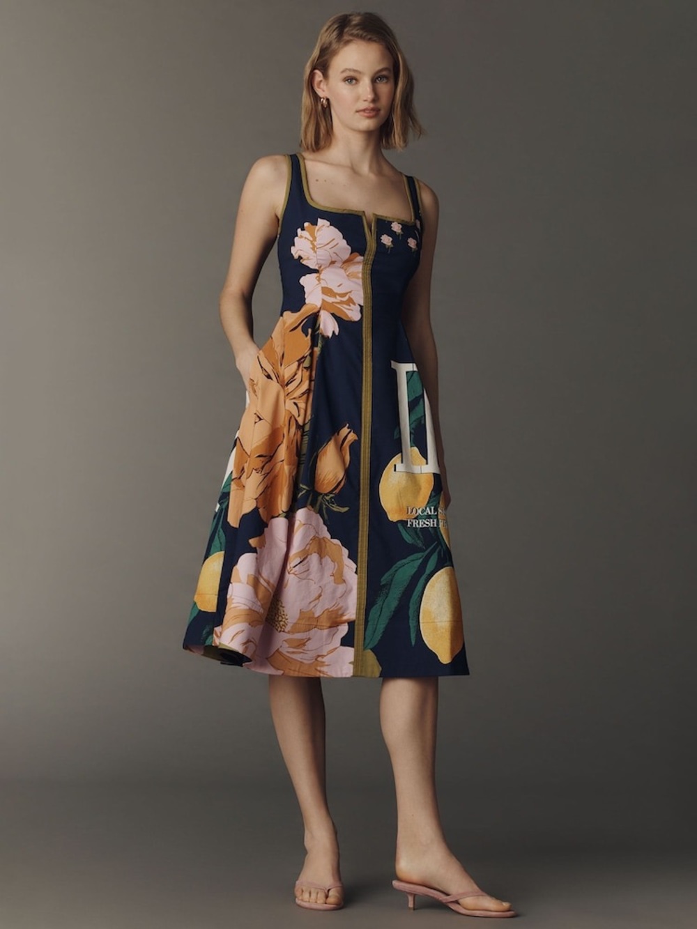 Anthropologie Maeve Sleeveless Notched Square-Neck Midi Dress L NWT